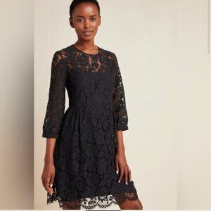 Anthropologie Mare Mare Persephone Lace Dress. Sz Small Blk mini with 3/4 sleeve